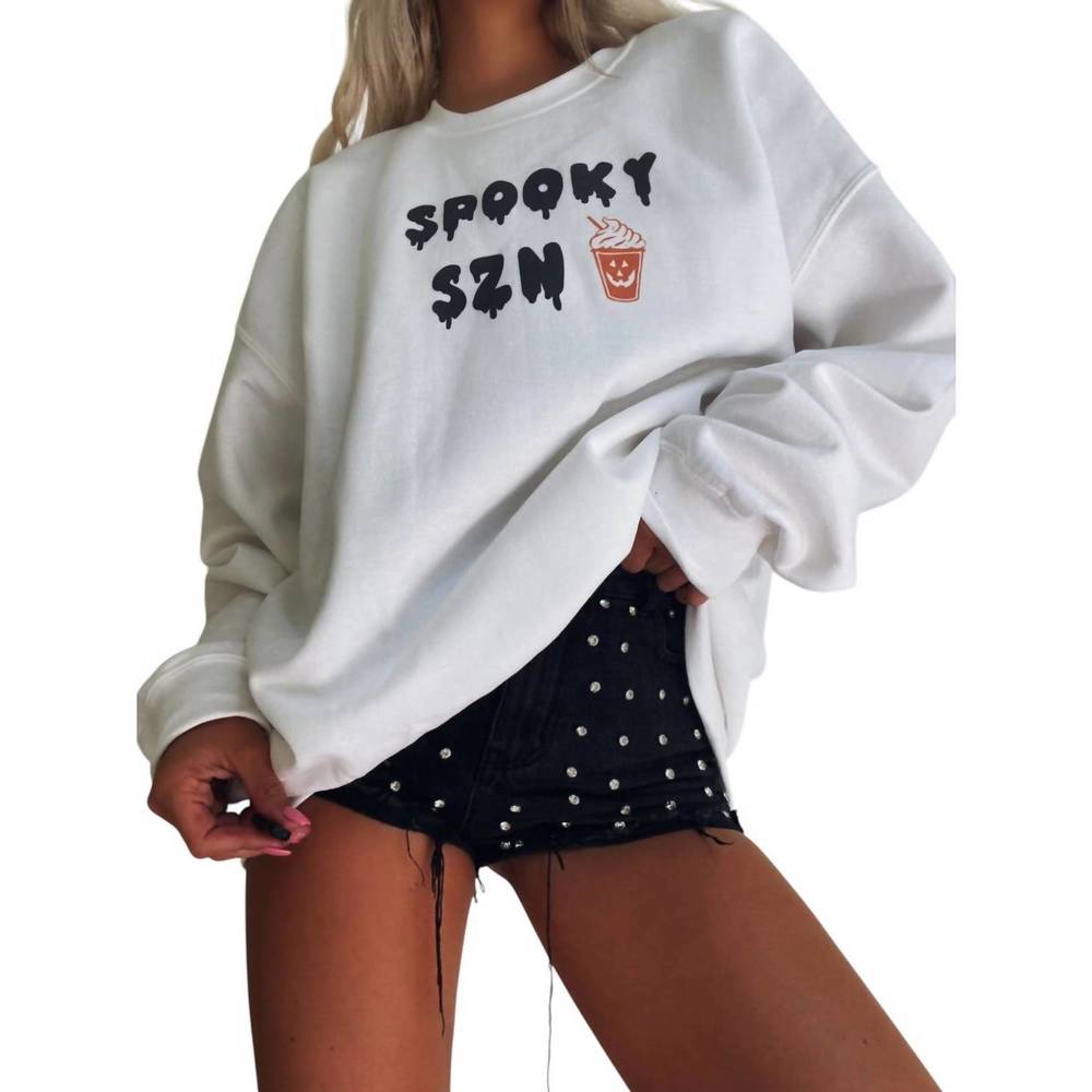 NEW DISTRESSED VINTAGE COUTURE boo the psl is out crew sweatshirt in white